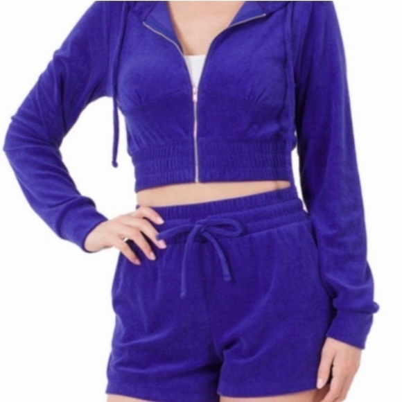 HOODIE Drawstring Short Set. Royal Blue. Cropped Hoodie Short Set. XL. NWT - Picture 2 of 6